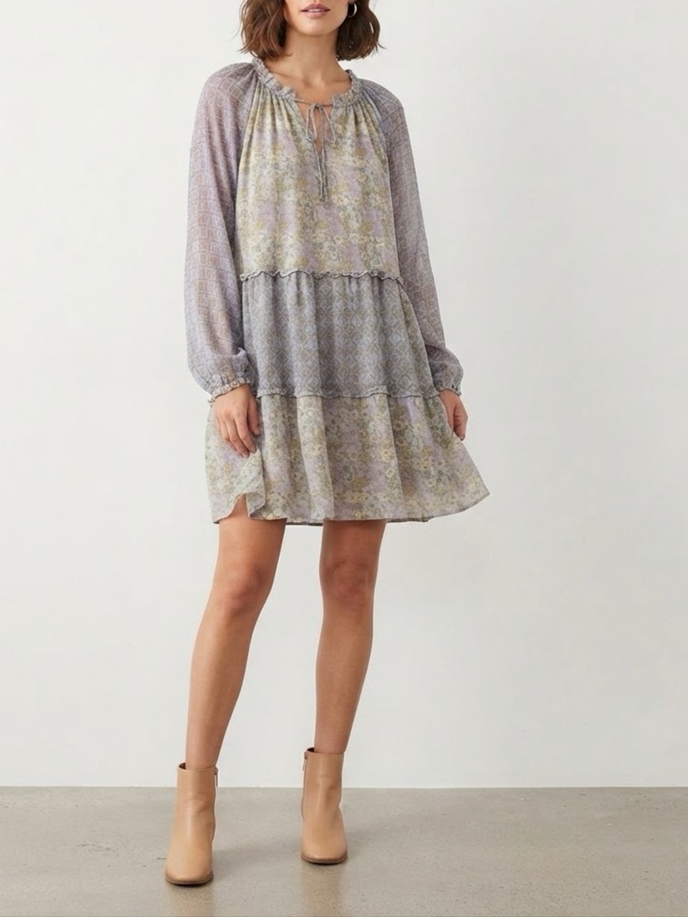 ✨ Show Me Your Mumu Floral Tiered Boho Mini Dress Sage Lavender Plus Size 2X❤️